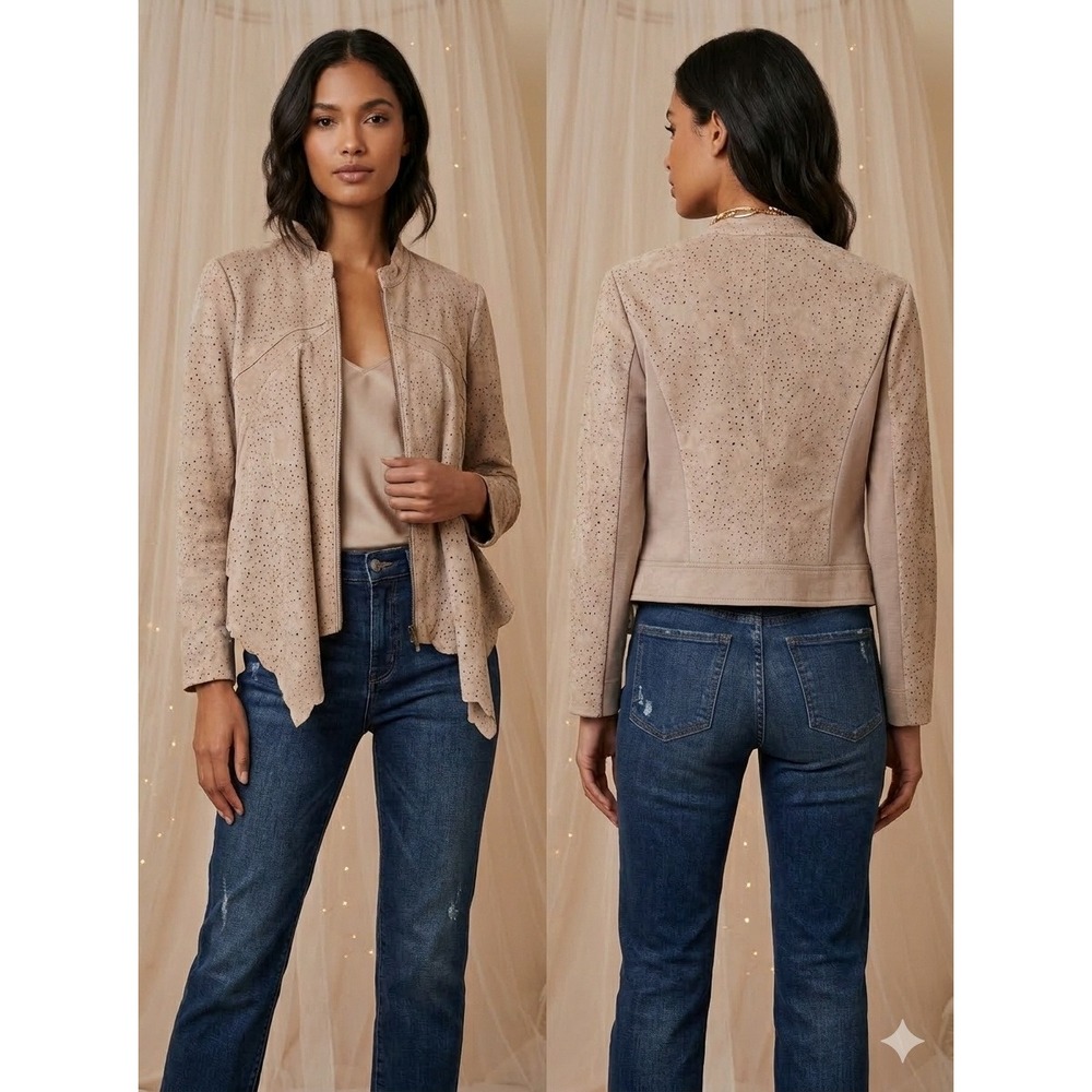 Bcbgmaxazria Bohemian Jacket Mocha Draped Full Zip Perforated Biker Fairy Size S - Picture 1 of 7